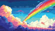 Pixel Rainbow in the clouds 2d flat cartoon vactor