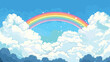 Pixel Rainbow in the clouds 2d flat cartoon vactor