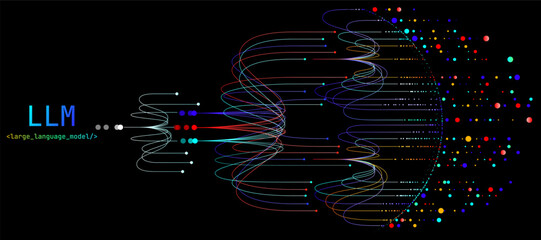 Fototapete - Illustration of abstract stream. Artificial intelligence. Big data, technology, AI, data transfer, data flow, large language model, generative AI, LLM, NLP. NLG