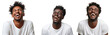 Handsome unshaven young dark-skinned male laughing out loud at funny meme he found on internet,