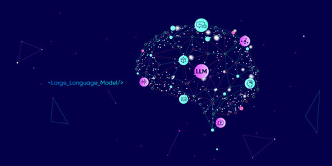Fototapete - Illustration of abstract stream. Artificial intelligence. Big data, technology, AI, data transfer, data flow, large language model, generative AI, LLM, NLP. NLG