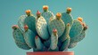   Close-up of a cactus in a pot on a sunny day with a blue sky in the background