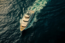 Large White Yacht In The Open Sea. The Concept Banner Of A Travel Company