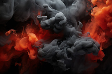 Abstract smokey background with liquid gray and orange colors, in the style of smokey background