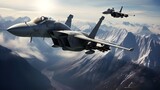 Fototapeta  - In the sky, a military jet fighter plane Combat military fighters launch quickly and quickly to track and strike targets.



