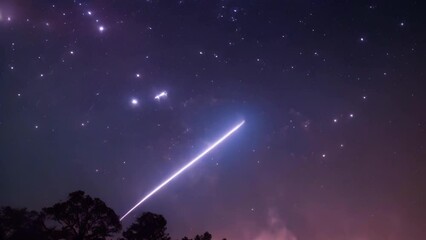 shooting star with a radiant trail n a night sky. meteorite making its passage against the nocturnal
