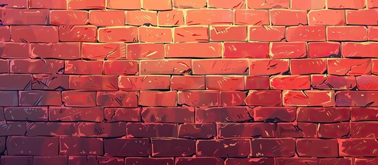 Sticker - A detailed shot of a red brick wall showcasing the intricate brickwork and rectangular patterns. The magenta hue adds an artistic touch to the building material