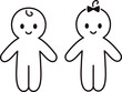 Cute and simple baby boy and girl line icon. Hand drawn full body cartoon doodle. Simple drawing illustration.