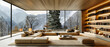 Winter Wonderland at Mountain House, Snowy Landscape with Modern Architecture and Cozy Interior