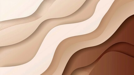 Poster - Brown and white abstract background with dynamic, wavy shapes