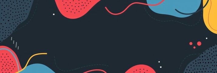 Poster - Black background with geometric red, yellow, and blue shapes in an abstract composition