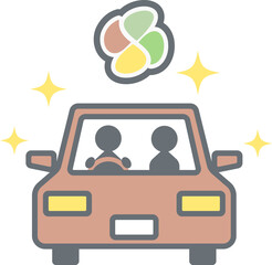 Wall Mural - 高齢者マークを付けている2人乗りの車のイラスト