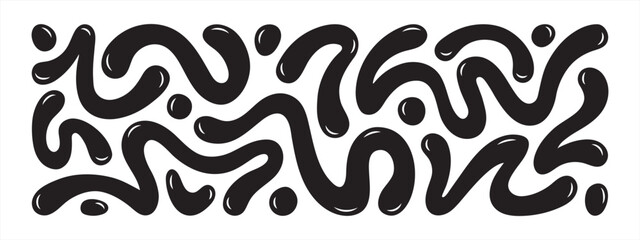 Aufkleber - Liquid, organic blobs, y2k style squiggles, groovy doodle wavy stripes inscribed in a rectangle long banner shape. Bold scribbles, lines. Black fluid graphic design element, text background, header.