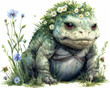 Monster tamer with a bouquet of wildflowers, watercolor clipart, isolated on white, beastly charm