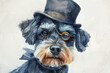 Schnauzer with a monocle, watercolor clipart, isolated on white, distinguished