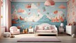 Wallpaper for kids' rooms and mockup posters for kids' rooms interior.