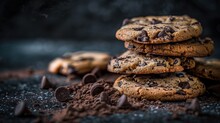 Grands Cookies Empilés Et Faits Maison Sur Fond Sombre
