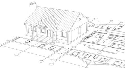 Poster - house project architectural sketch 3d