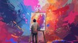  KSThe_artist_is painting on an easel with a colorful