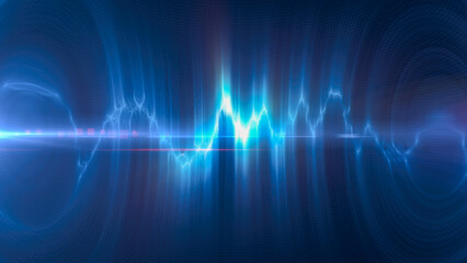 Poster - Blue energy glowing magical musical dancing equalizer made from waves and electric charges lightning high-tech digital lines and energy particles. Abstract background