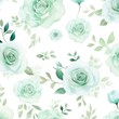 Mint Green roses watercolor clipart on white background, defined edges floral flower pattern background with copy space for design text or photo backdrop minimalistic