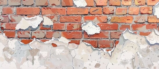 Canvas Print - An artistic closeup of a brick wall with peeling paint showcasing the intricate details of the building material