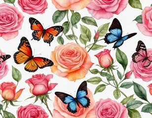 Wall Mural - Watercolor Roses Background