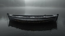   A Lake's Edge, Where Fog Obscures All Sights, Is The Setting For A Rowboat In Front Of A Little Boat Sailing On