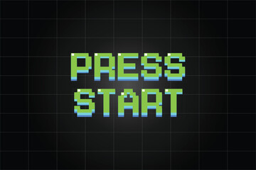 Fototapete - Computer generated a text message screen: Press start. 3d rendering 8-bit font, black background for computer game