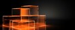 Orange glass cube abstract 3d render, on black background with copy space minimalism design for text or photo backdrop 