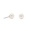 Pair of real pearl stud earrings on white background