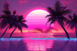 80s style retro vibe beach wallpaper graphic. Lo-Fi synthwave sunset vintage background
