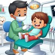 Pediatric dentist treating teeth of happy child. Generative AI