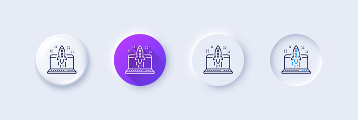 Poster - start business line icon. neumorphic, purple gradient, 3d pin buttons. launch crowdfunding project s