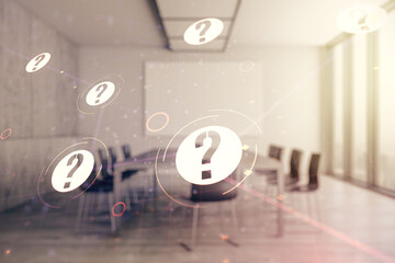 Aufkleber - Double exposure of abstract virtual question mark hologram on a modern meeting room background. Sociology and psychology concept