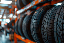 Tires That Change Tires In The Auto Repair Service Center, Blurred Background