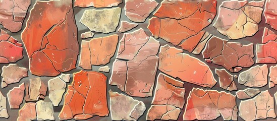 Sticker - A closeup of a red and white rock wall, showcasing the intricate brickwork and pattern, highlighting the artistic beauty in building materials