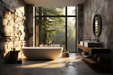 Wall Mural - a modern bathroom in the style of brutalist architecture inspiration