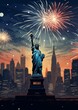 Statue of liberty in new york city, flame, fourth of july, cityscape, tourism