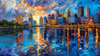 Horizontal Impasto oil painting of the Pittsburgh skyline. Generative AI