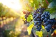 the vineyard basks in the golden glow of twilight, blue grape cluster ripens to a perfect blush