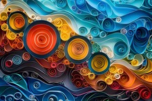 Vibrant Abstract Painting Featuring Colorful Circles And Waves. Generative AI