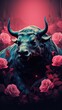 Rose stock market charts going up bull bullish concept, finance financial bank crypto investment growth background pattern with copy space for design 