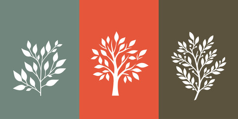 Set of branches leaves silhouette of plants, leaves, and vector illustration