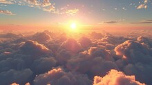 Breathtaking Sunrise Among Clouds From Above - Captivating View Of Sun Rising Over A Sea Of Clouds With Warm Tones, Representing Hope And A New Day