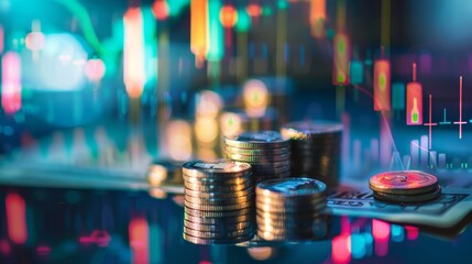 Poster - A business and finance background with a business and finance concept. Forex financial graph chart, cash currency market report, copy space for business and finance background.