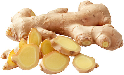 Wall Mural - ginger root and slice isolated on white