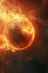 intense inferno: a 3d rending of a fiery world engulfed in cosmic flames