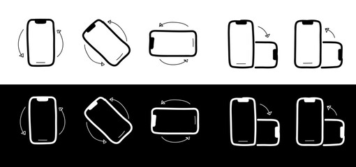 Leinwandbilder - Doodle line phone rotate . Hand drawn smartphone rotation. Line sketch mobile rotate