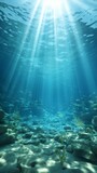 Fototapeta Do akwarium - Underwater Ocean Scene With Sun Rays Shining Through